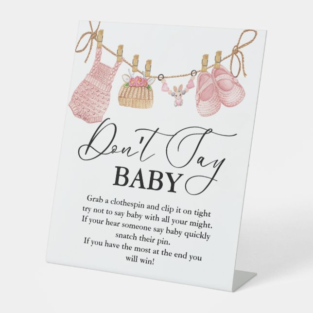 Baby Clothesline sagt kein Babyzeichen Sockelschild (Vorderseite)