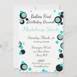 BABY & CO Aquamarin Blue & Black Polka Dot Party Einladung