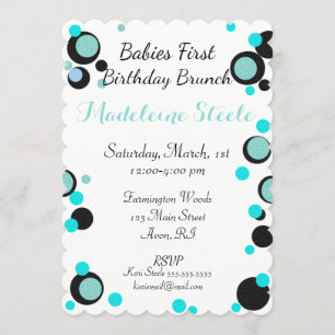 BABY & CO Aquamarin Blue & Black Polka Dot Party Einladung
