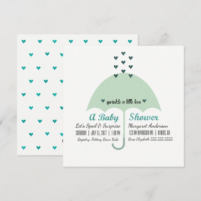 BABY & CO Baby Green Dusche Sprinkle Liebe Party Einladung (Vorne/Hinten)