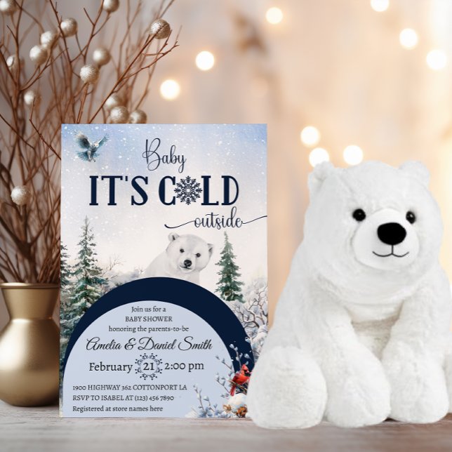 Baby Cold Outdoor Bear Winter Owl Babydusche Einladung (Von Creator hochgeladen)