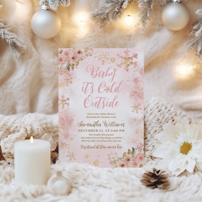 Baby Cold Outdoor Pink Winter Girl Babydusche Einladung (Von Creator hochgeladen)