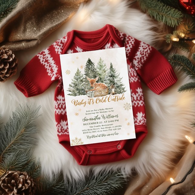 Baby Cold Outdoor Rustic Deer Winter Baby Dusche Einladung (Von Creator hochgeladen)