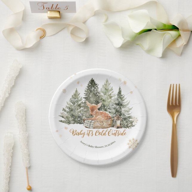 Baby Cold Outdoor Rustic Deer Winter Baby Dusche Pappteller (Hochzeit)