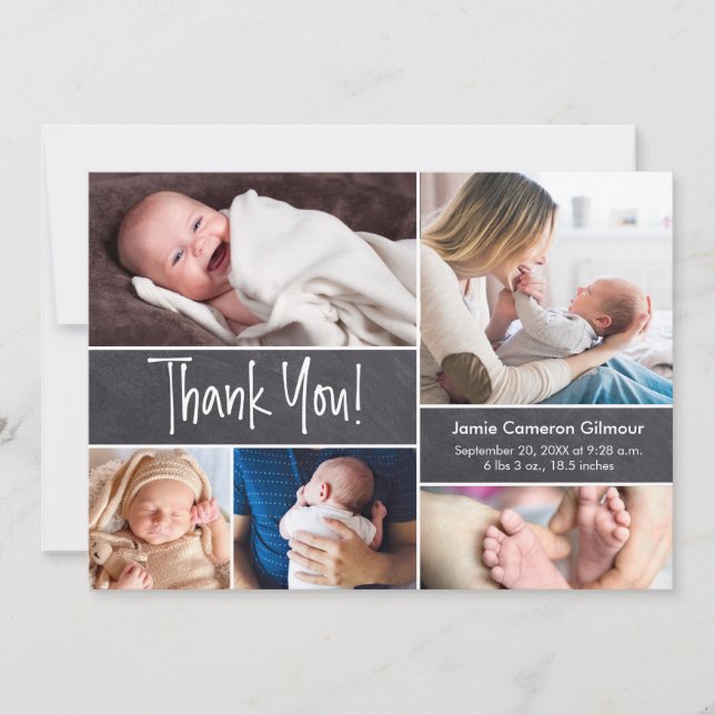 Baby Collage of Fotos Danke für die Geburtsstatist (Vorderseite)