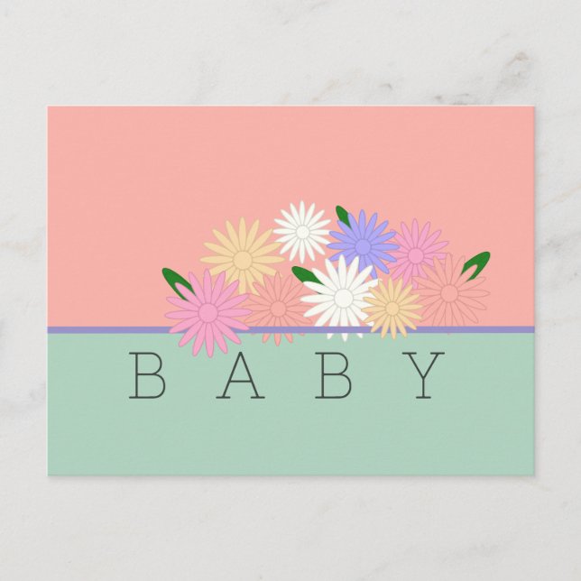 Baby Colorful Daisies on Soft Peach & Jungle Mist Postkarte (Vorderseite)