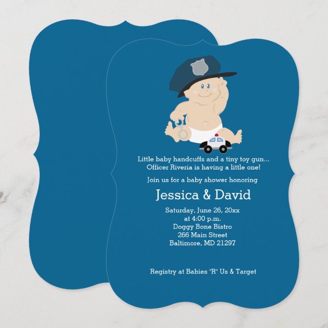 Baby Cop Police Officier Baby shower Invitation (Devant / Derrière)