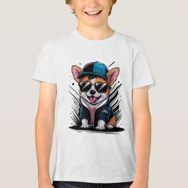 Baby Corgi Tri-Blend Shirt (Vorderseite)