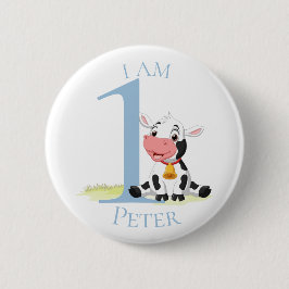 Baby Cow Blue BIRTHDAY Button