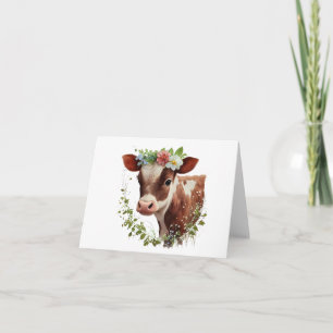 Baby Cow Calf mit Blume auf Head BLANK Karte