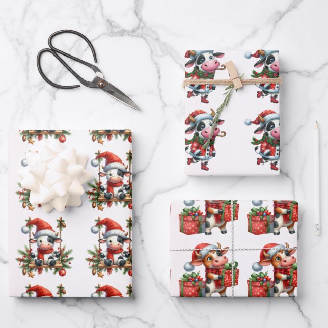 Baby Cow (Calf) Weihnachtskids Geschenkpapier Set (Vorderseite)