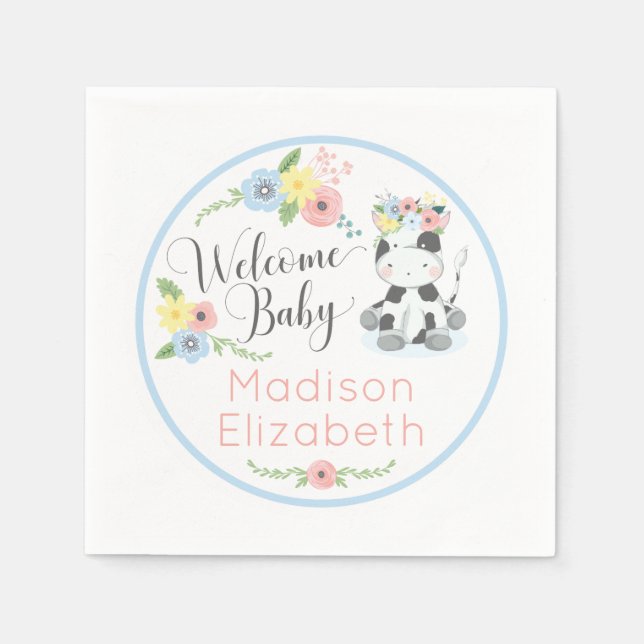 Baby Cow Floral Calf Begrüßung Baby Dusche Party Serviette (Vorderseite)