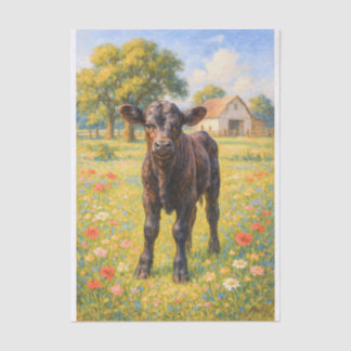 Baby Cow in Pasture Farmhouse Decoupage Paper  Seidenpapier