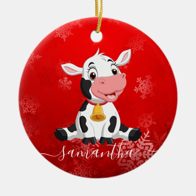 Baby Cow Red Christmas Ornament (Vorne)