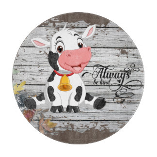 Baby Cow Rustic Brown Grewn Wooden Cutting Board Schneidebrett