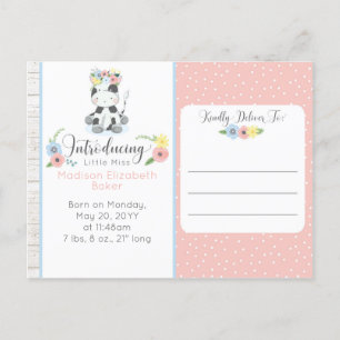Baby Cow Rustic Floral Baby Faire-part de naissanc