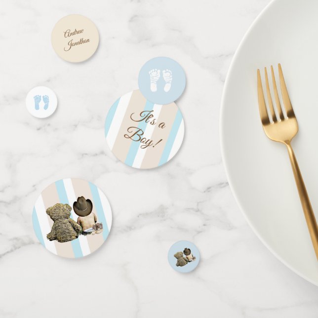 Baby Cowboy und Teddy Bear Blue und Tan Confetti Konfetti (Gruppe)