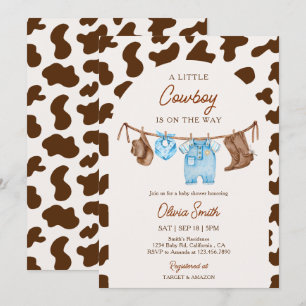 Baby-Cowboy-Wäscheleine Blau & Braun Baby Shower Einladung