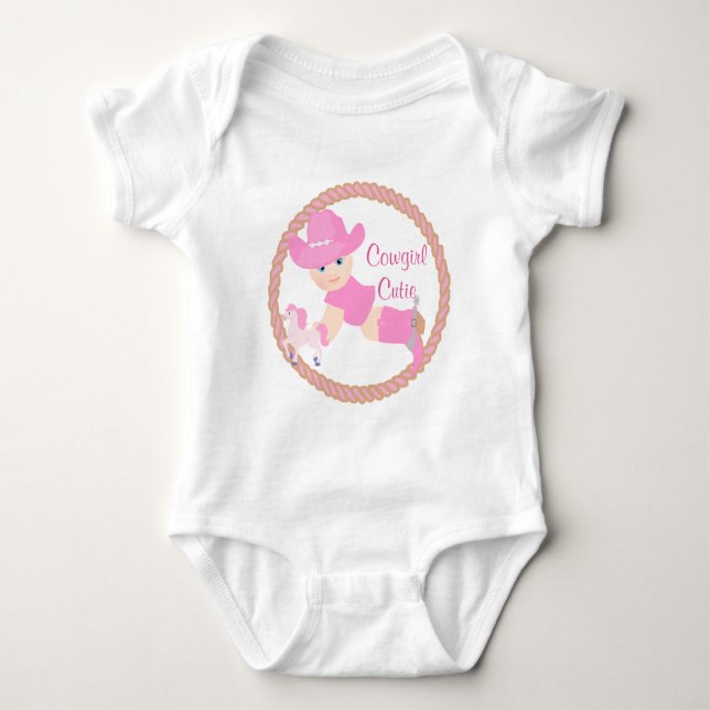 Baby Cowgirl Pink Hat Stiefel und Pferd Baby Strampler (Vorderseite)