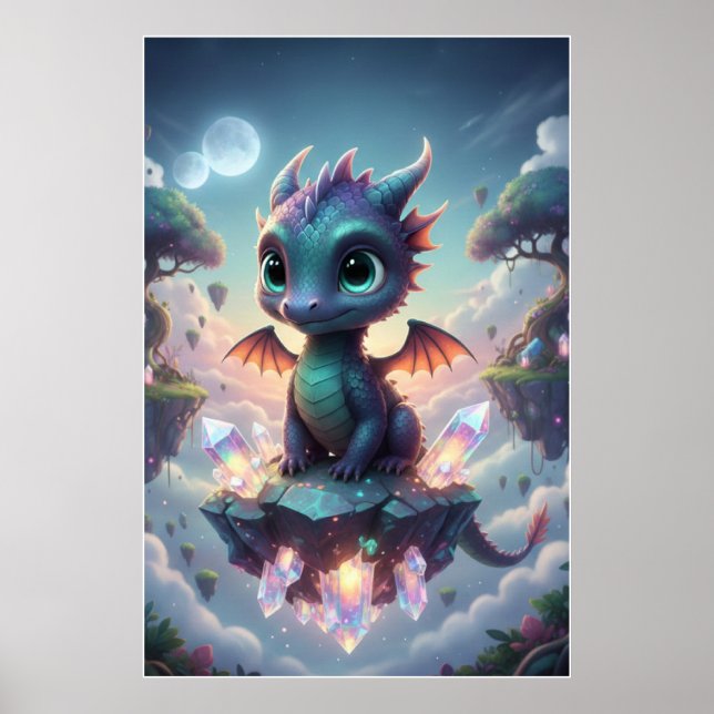 Baby Crystal Dragon | Cute Fantasy Art Poster (Vorne)
