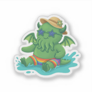 Baby Cthulhu plantscht im Wasser Aufkleber