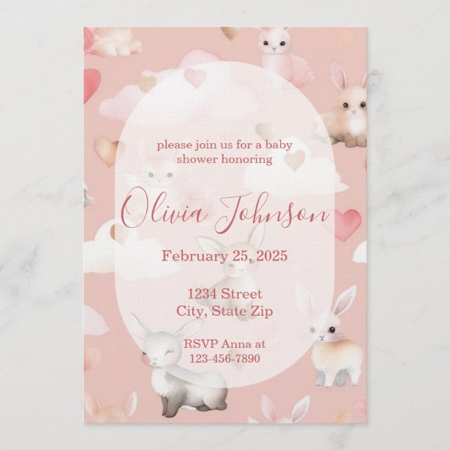 Baby Cupid Animals Baby Shower Invitation (Devant)
