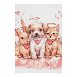 Baby Cupid Trio Kinderzimmer-Kunstprint   Aquarell Poster
