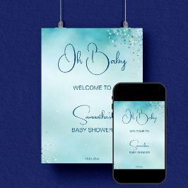Baby Cyan Aqua Blue Baby Dusche Empfang Poster