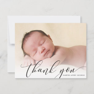 BABY DANK YOU modern luxuriöse Kalligraphie schwar Dankeskarte