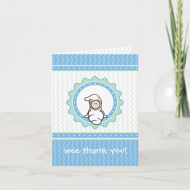 Baby danken Ihnen, - die blauen/grünen Herzen, Dankeskarte (Vorderseite)