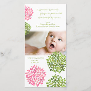Baby danken Ihnen, die rosa u. grünen Blumen zu Dankeskarte