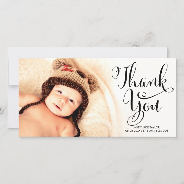 Baby danken Ihnen Kalligraphie, Foto-Karten zu Dankeskarte (Vorderseite)
