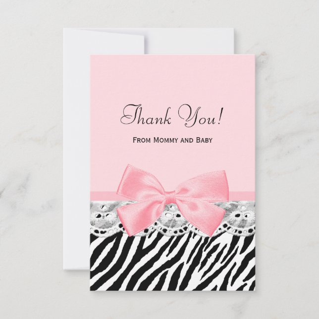 Baby danken Ihnen rosa Bandund Spitzezebra-Druck Dankeskarte (Vorderseite)