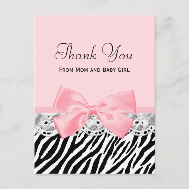 Baby danken Ihnen rosa Bandund Spitzezebra-Druck Postkarte (Vorderseite)