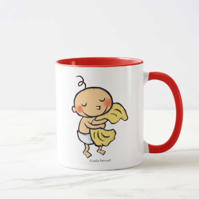 Baby, das weiche gelbe Decke umarmt Tasse (Rechts)