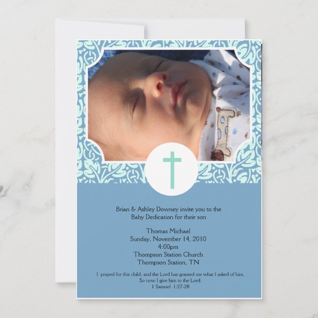 Baby Dedication BOY Taufen Foto Einladung 12x18 (Vorderseite)