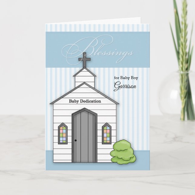 Baby Dedication in Blue für Jungen mit Kapelle Karte (Vorderseite)