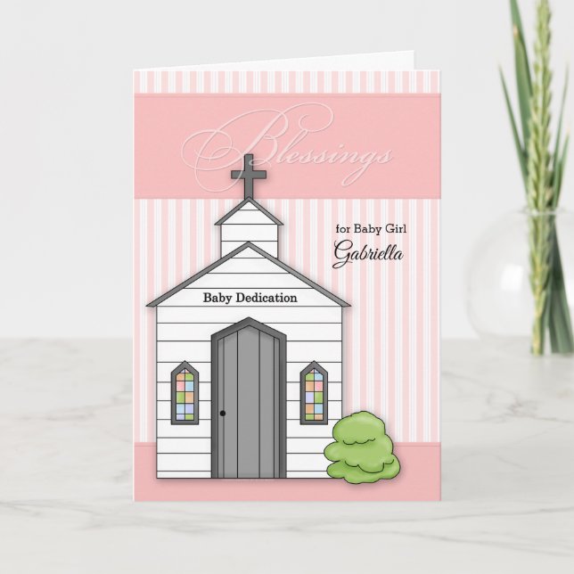 Baby Dedication in Rosa für Mädchen mit Kapelle Karte (Vorderseite)