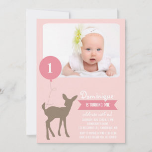 Baby Deer avec un ballon Photo Invitation Annivers