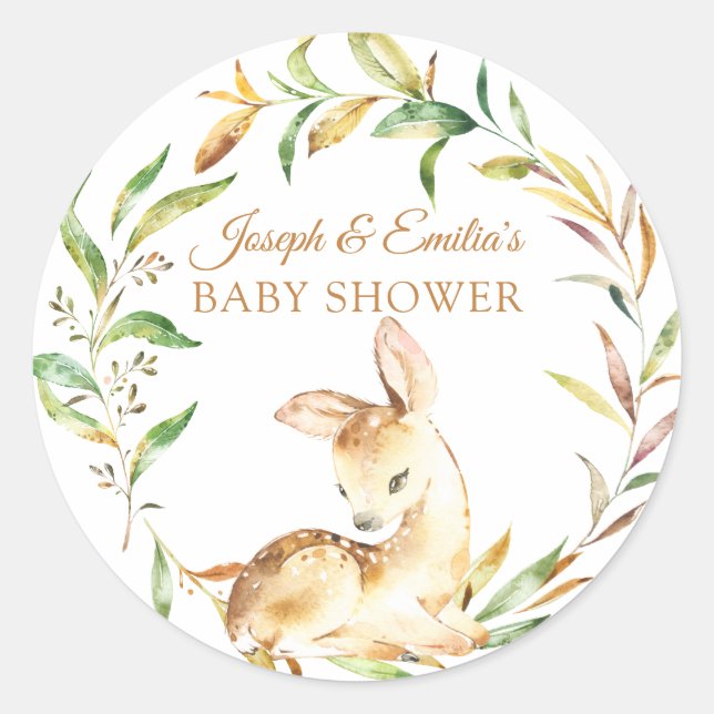 Baby Deer Baby Shower Runder Aufkleber (Vorderseite)