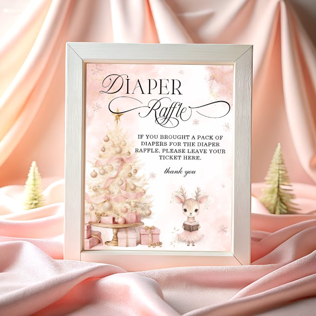 Baby Deer Blush Pink Gold Winter Diaper Raffles Poster (Von Creator hochgeladen)