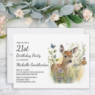 Baby Deer Butterfly Foliage Floral 21. Geburtstag Einladung