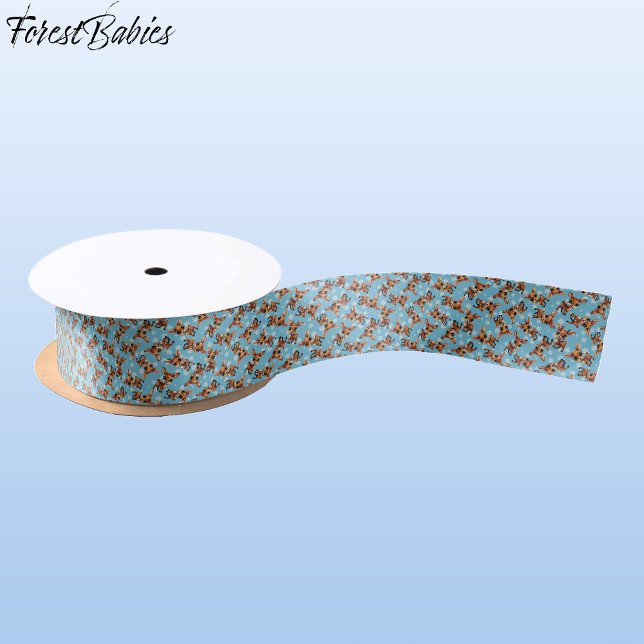 Baby Deer, Fawn, Doe, Rentier 🦌 Blau, Schneeflock Satinband (Cute Baby Floral Deer, Fawn, Doe Lover, Reindeer Antlers, Snowflake Pattern, Blue Ribbon 🦌 🎄)