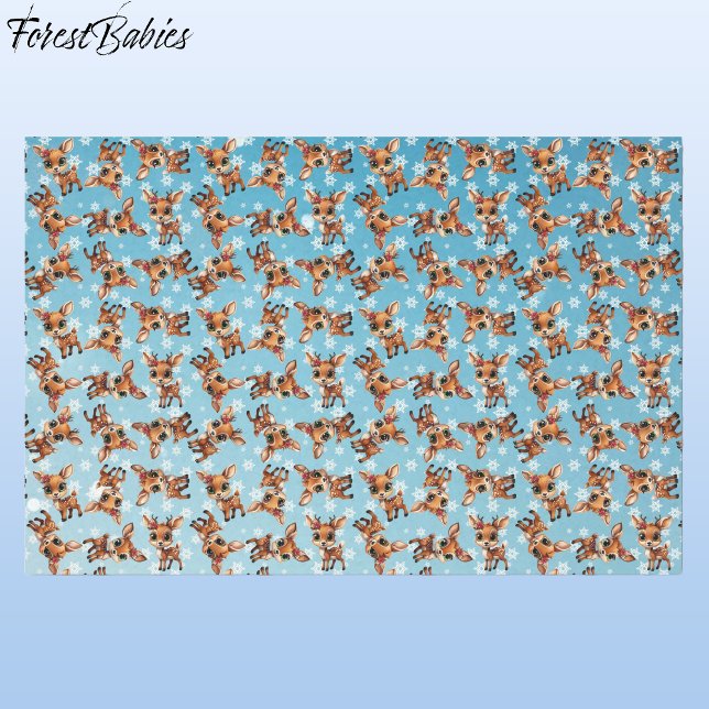 Baby Deer, Fawn, Doe, Rentier 🦌 Blau, Schneeflock Seidenpapier (Cute Baby Floral Deer, Fawn, Doe Lover, Reindeer Antlers, Snowflake Pattern, Blue Tissue Paper 🦌 🎄)
