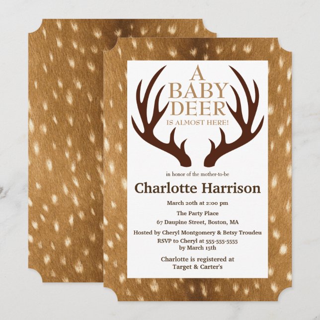 Baby Deer Fawn Fur & Antlers Baby Dusche Einladung (Vorne/Hinten)