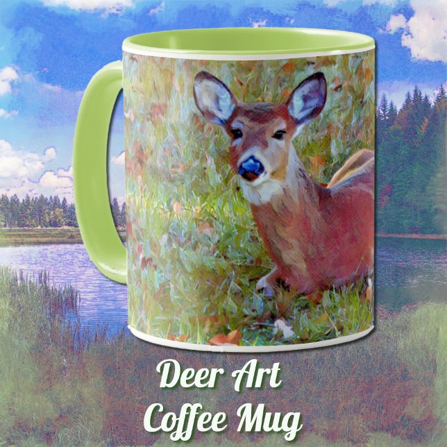Baby Deer Fawn Rast in Meadow Art Tasse Cup (A pretty deer resting in a meadow and in an artsy style on a nice coffee mug.)