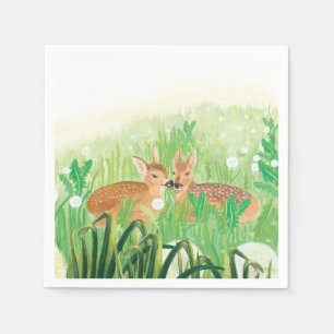 Baby Deer - Fawns in Tall Grass Illustration Serviette
