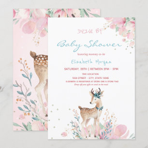 Baby Deer Floral Drive by Baby Dusche Einladung