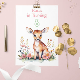 Baby Deer in Blume Girl's Birthday Party Einladung