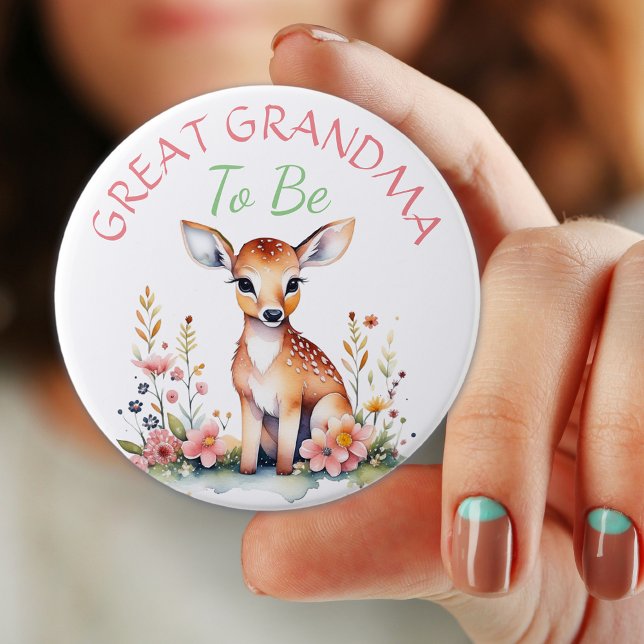 Baby Deer in Blume | Großes Grandma Baby Dusche Button (Von Creator hochgeladen)